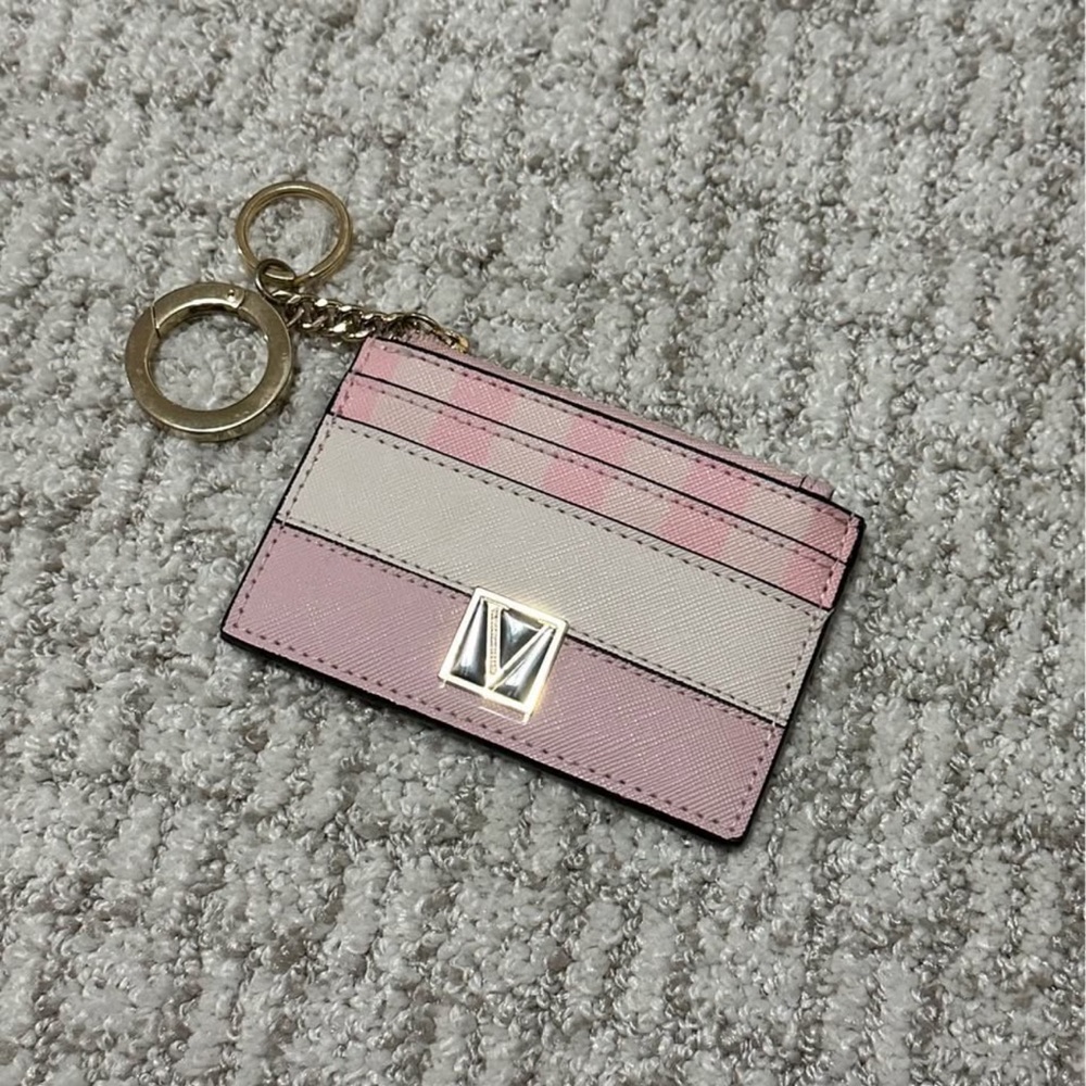 PINK Victoria's Secret Pink and Cream Card Holder with Gold Keyring